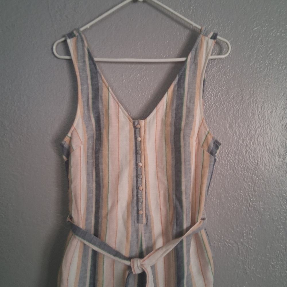 American Eagle Striped Multi Color Cotton Linen Blend Romper MT - Picture 3 of 8
